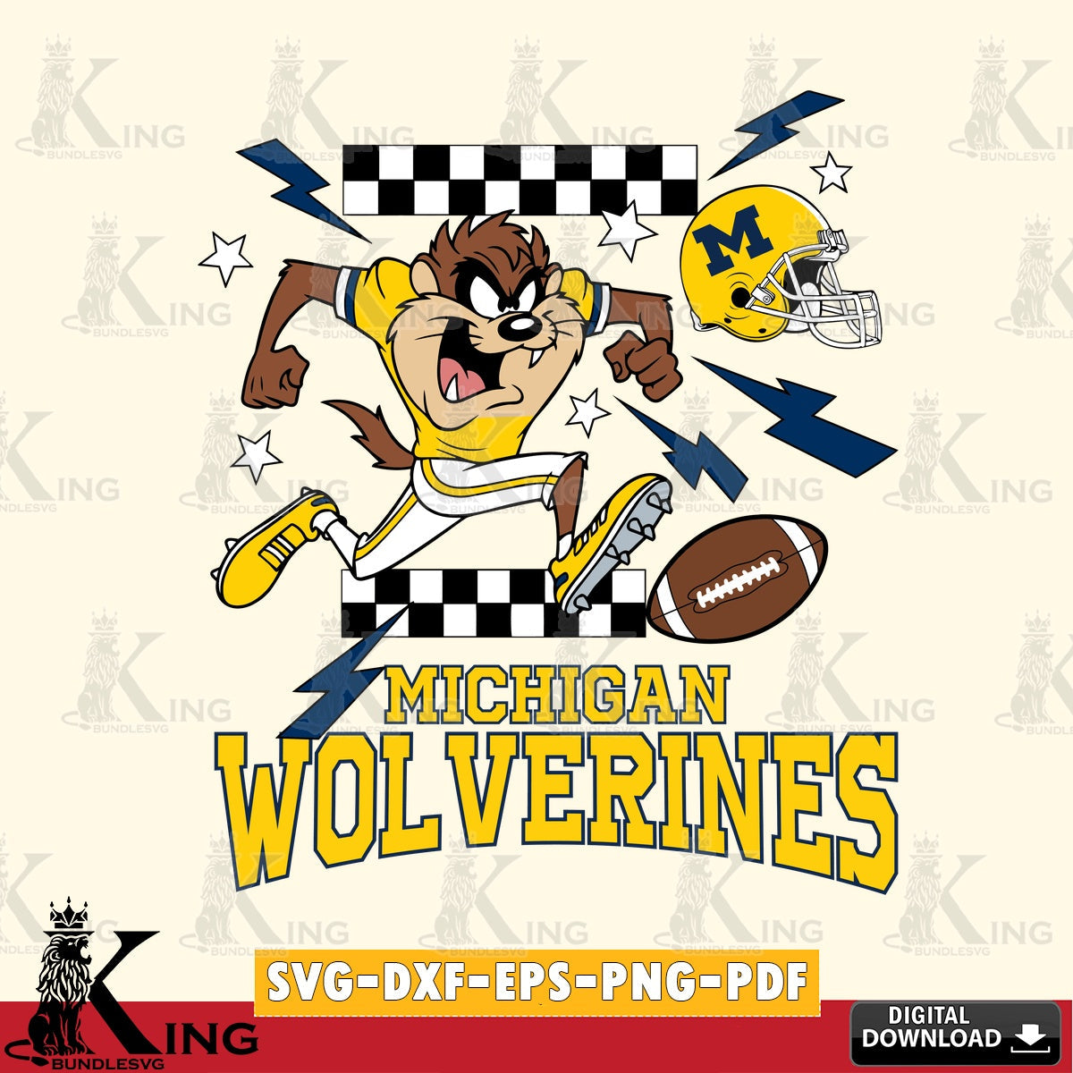 Michigan Wolverines Taz Football Lightning SVG file, Cut file  , Digital Download , Instant Download, Taz svg, NCAA svg