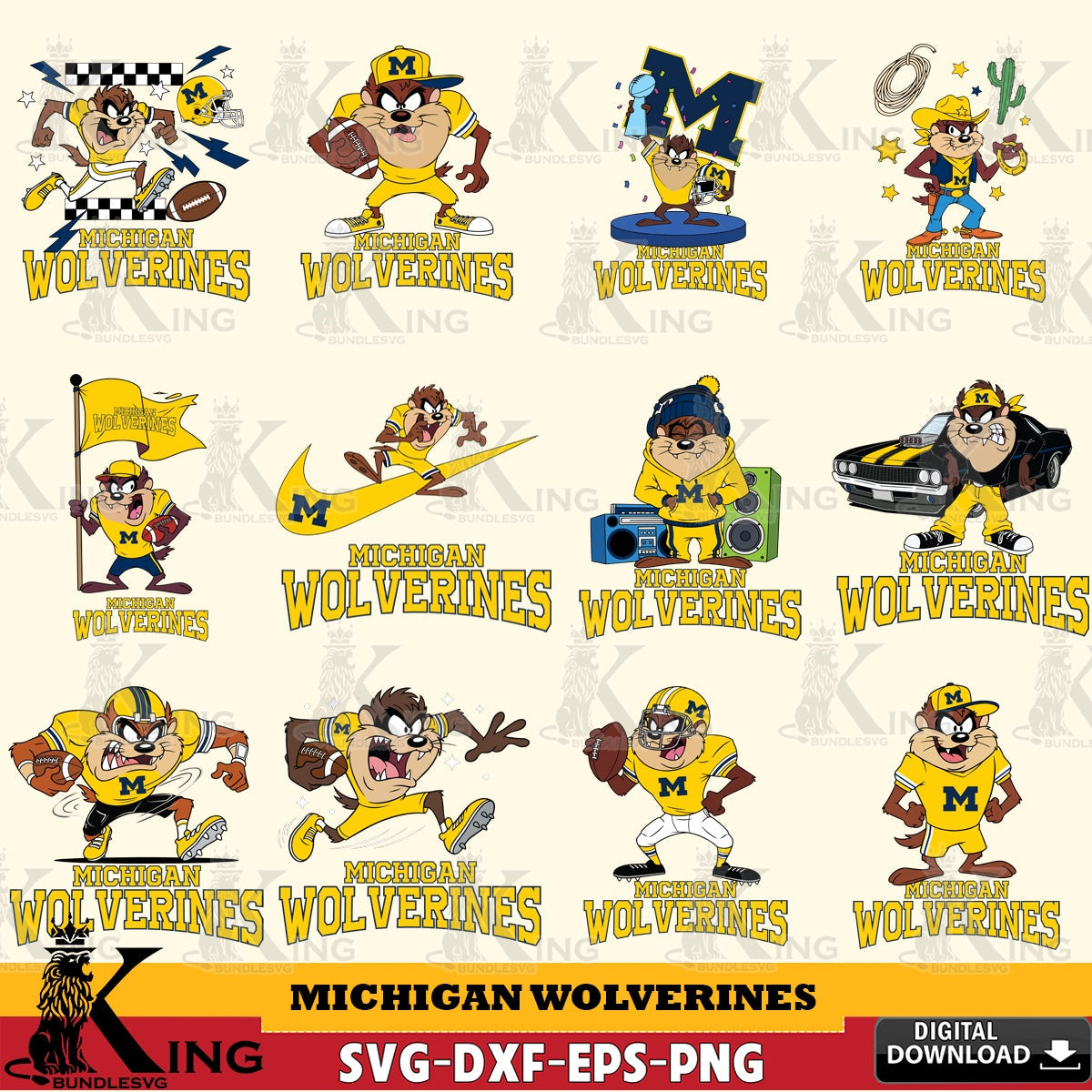 Michigan Wolverines Taz Football NCAA Bundle SVG file, Cut file  , Digital Download , Instant Download, Taz svg, NCAA svg