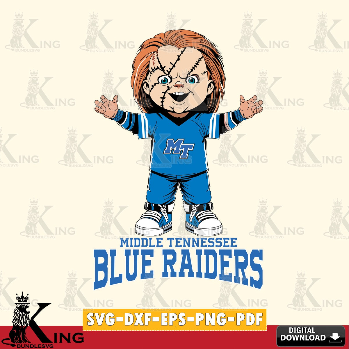 Digital download featuring Middle Tennessee Blue Raiders Chucky Football, versatile clip art for stickers, decals, and mugs.