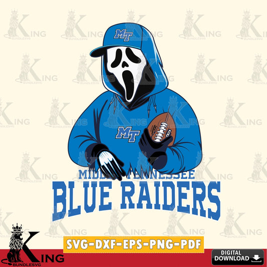Hand-drawn style art of Middle Tennessee Blue Raiders Ghostface Scream football player, digital download for Cricut Maker and