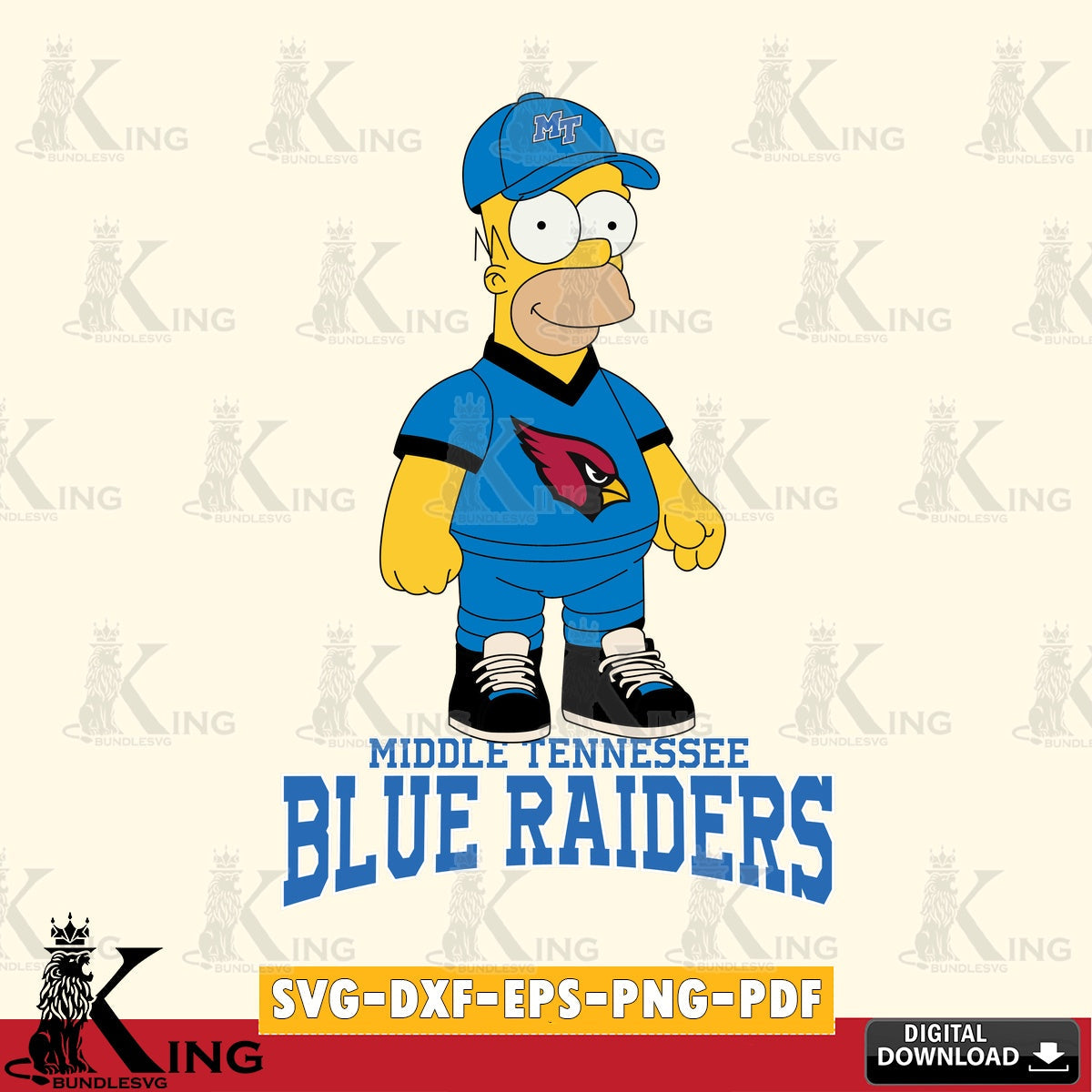 Vector design showing Middle Tennessee Blue Raiders Homer Simpson Football, a digital file for silhouette cameo and cricut