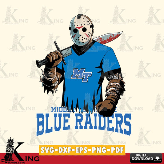 Modern graphic depicting Middle Tennessee Blue Raiders Jason Voorhees Football, digital file for silhouette cameo and cricut