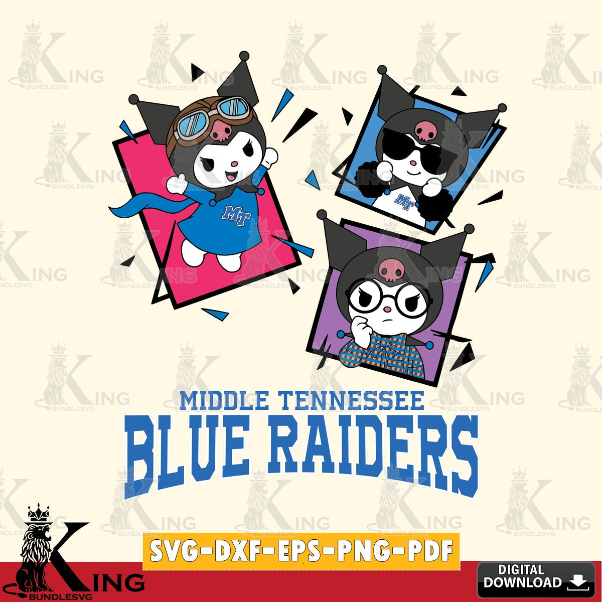 Middle Tennessee Blue Raiders Kuromi Action Football SVG file, Cricut, Cut file  , Digital Download , Instant Download, Sanrio svg, Clipart