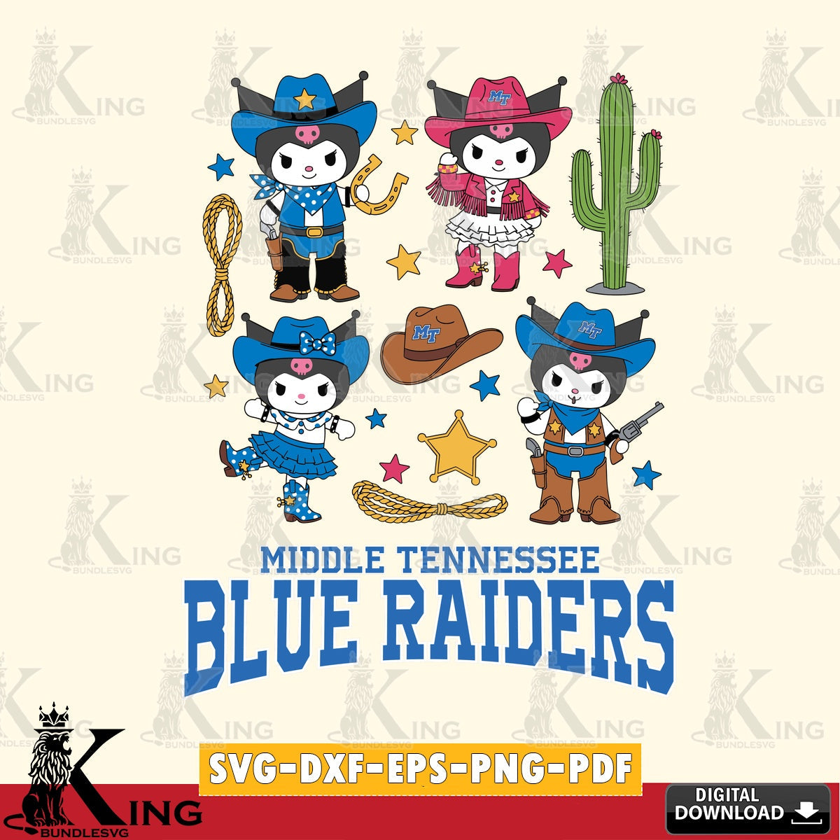 Middle Tennessee Blue Raiders Kuromi Cowboy Western SVG file, Cricut, Cut file  , Digital Download , Instant Download, Sanrio svg, Clipart