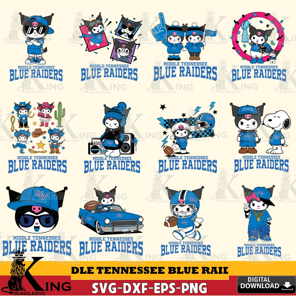 Middle Tennessee Blue Raiders Kuromi Football Jersey NCAA Bundle SVG file, Cricut, Cut file  , Digital Download , Instant Download, Sanrio svg, Clipart