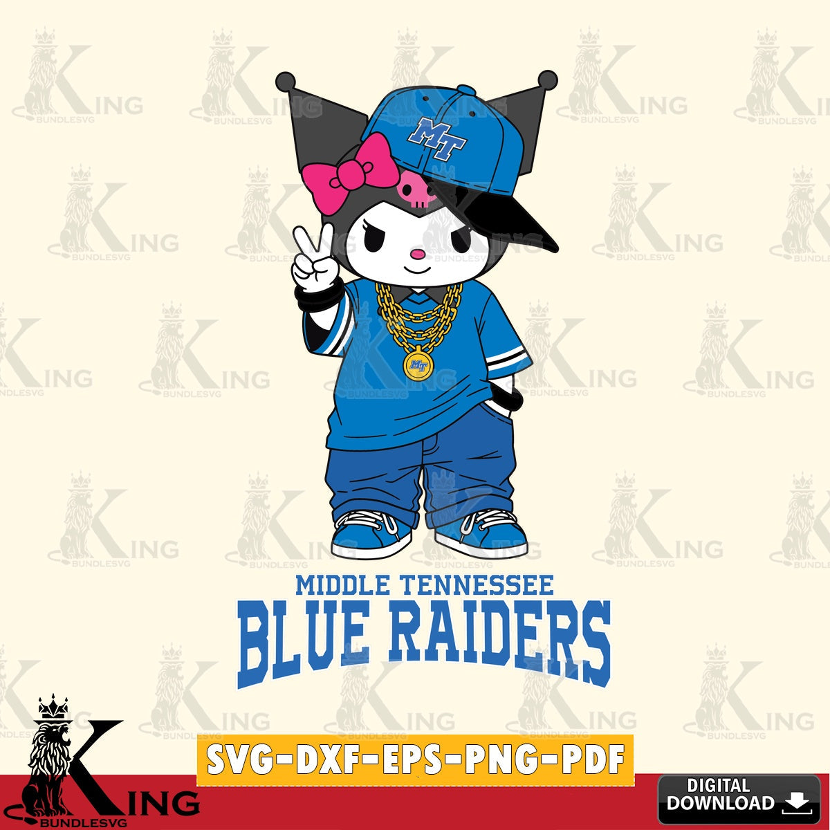 Middle Tennessee Blue Raiders Kuromi Streetwear Style SVG file, Cricut, Cut file  , Digital Download , Instant Download, Sanrio svg, Clipart