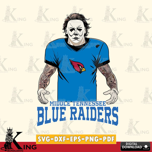 Vector design showing Middle Tennessee Blue Raiders Michael Myers tattoo football, versatile clip art for stickers, decals, and