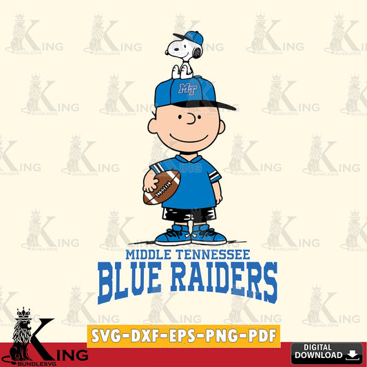 Middle Tennessee Blue Raiders Peanuts Football Rugby SVG, Cricut, Cut file  , Digital Download , Instant Download, Peanuts svg, NCAA svg, Football svg, Sport svg