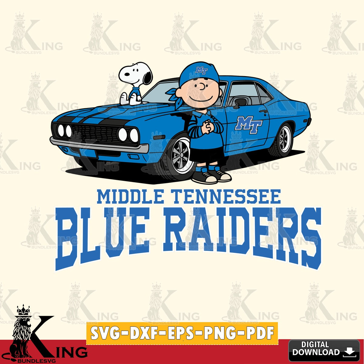 Middle Tennessee Blue Raiders Peanuts Muscle Car SVG, Cricut, Cut file  , Digital Download , Instant Download, Peanuts svg, NCAA svg, Football svg, Sport svg