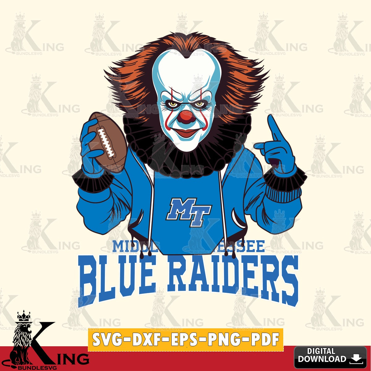 Beautiful illustration of Middle Tennessee Blue Raiders Pennywise player football, versatile clip art for stickers, decals, and