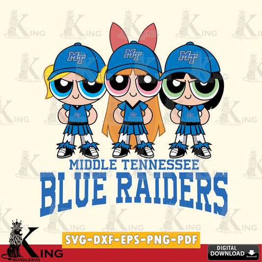 Stylish representation of Middle Tennessee Blue Raiders PowerPuff Girls football, printable vector design for sublimation and