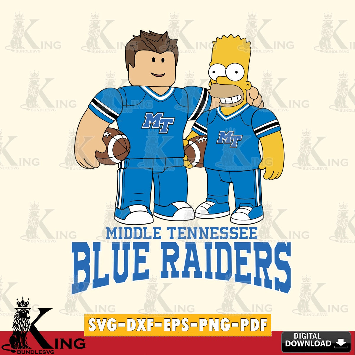 Middle Tennessee Blue Raiders Roblox & Homer Simpson Football SVG file , NCAA Cricut,  File cut , Digital Download , PDF File