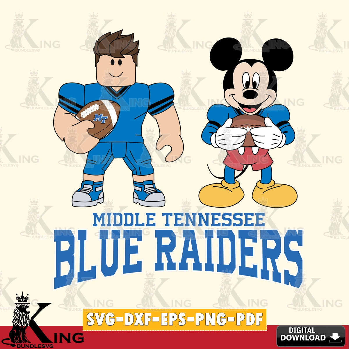 Middle Tennessee Blue Raiders Roblox & Mickey Football SVG file , NCAA Cricut,  File cut , Digital Download , PDF File