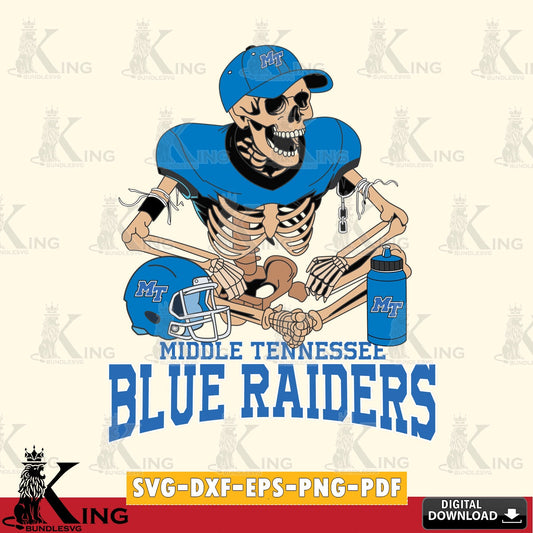 Printable art of Middle Tennessee Blue Raiders skeleton player football SVG cut file for personalized gifts and laser projects