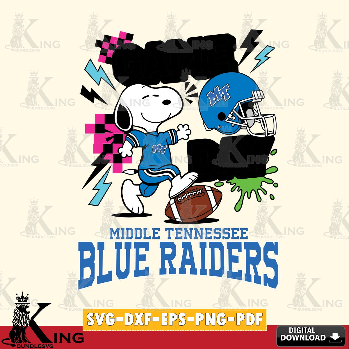 Middle Tennessee Blue Raiders Snoopy Game day SVG, Cricut, Cut file  , Digital Download , Instant Download, Peanuts svg, NCAA svg, Football svg, Sport svg