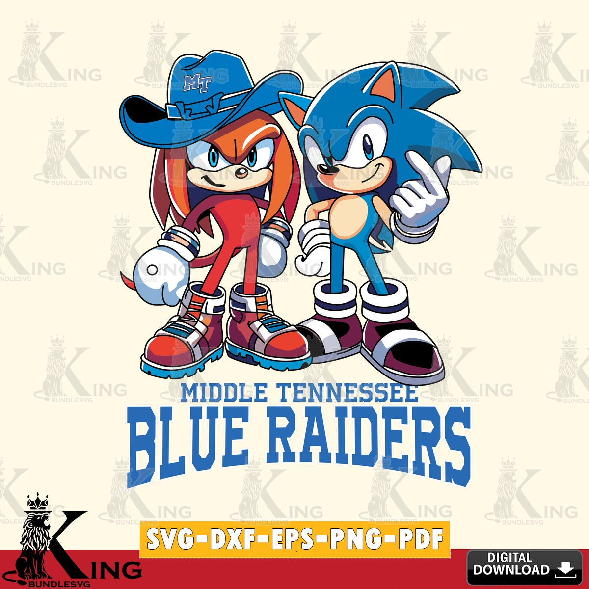 Beautiful illustration of Middle Tennessee Blue Raiders Sonic & Knuckles Football Mascot vector art for engraving, cutting, and
