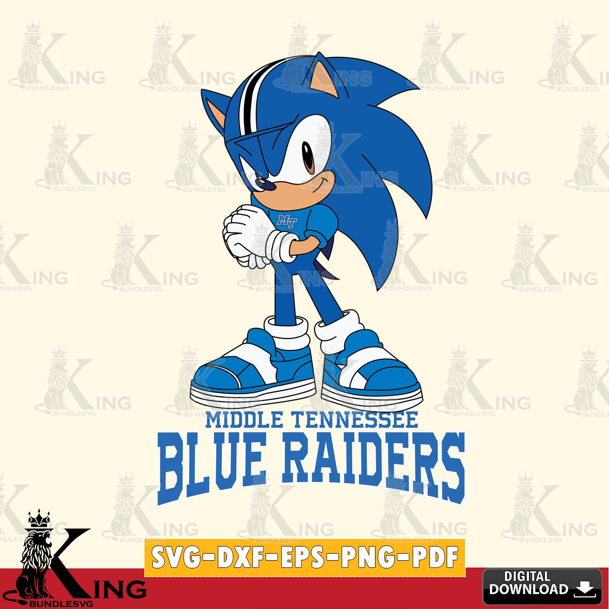 Middle Tennessee Blue Raiders Sonic cute Football SVG file, Vector , Digital Download , PDF File , Instant Download