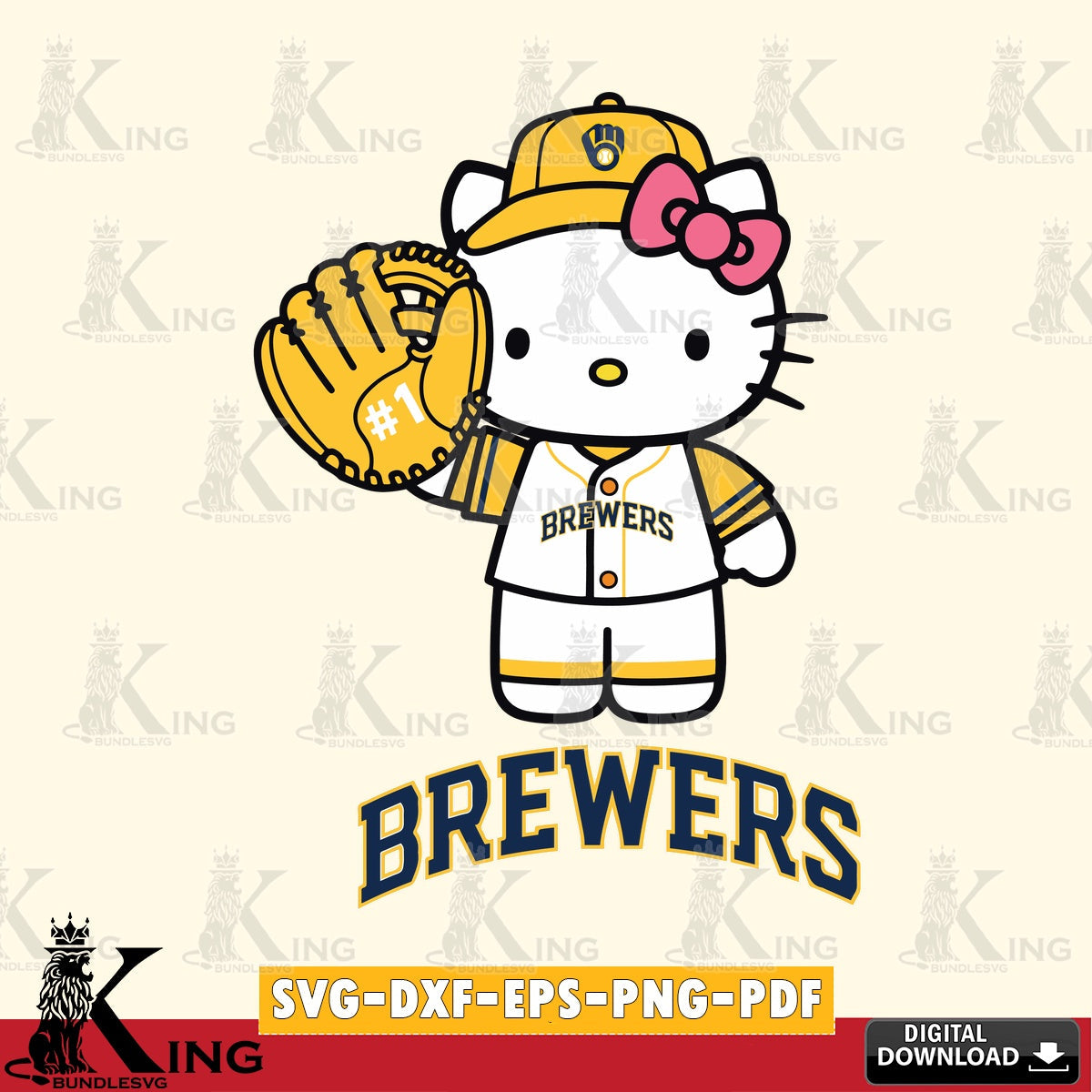 All-in-one bundle of Milwaukee Brewers Hello Kitty Baseball #1 printable vector design for sublimation and crafts