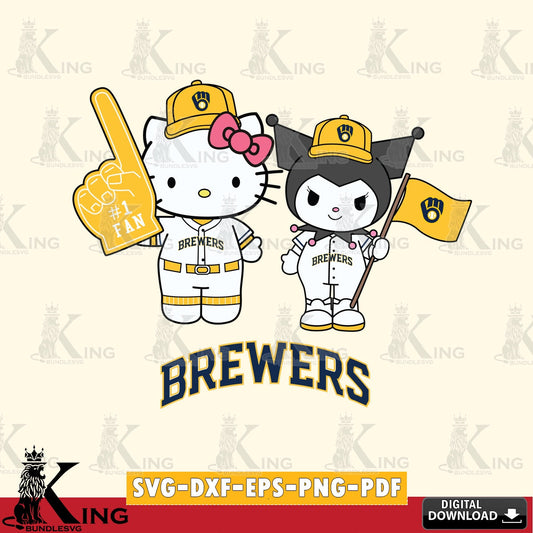 Variety pack of Milwaukee Brewers Hello Kitty Kuromi fan baseball crafting file for iron-on transfer and vinyl decals