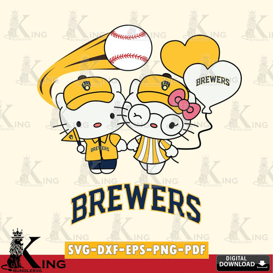 Variety pack of Milwaukee Brewers Hello Kitty baseball couple SVG cut file for personalized gifts and laser projects