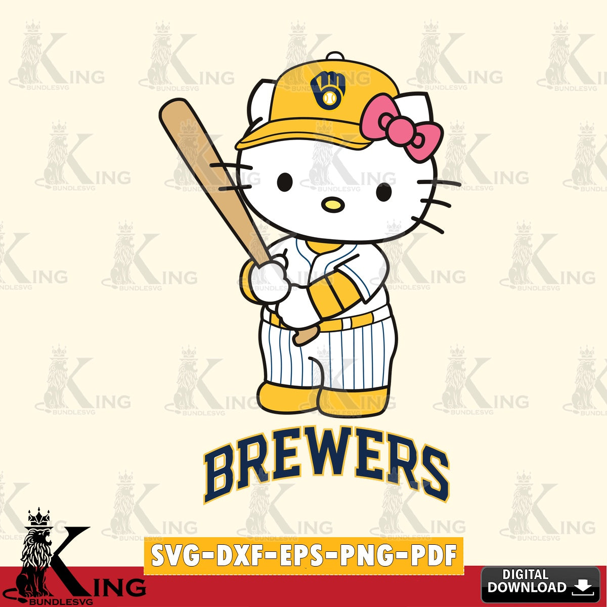 Jumbo collection of Milwaukee Brewers Hello Kitty baseball batter, PNG clipart for sublimation printing and graphic design