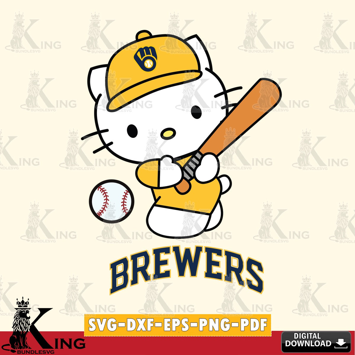 Comprehensive collection of Milwaukee Brewers Hello Kitty playing baseball SVG PNG files perfect for Cricut and Silhouette cutting