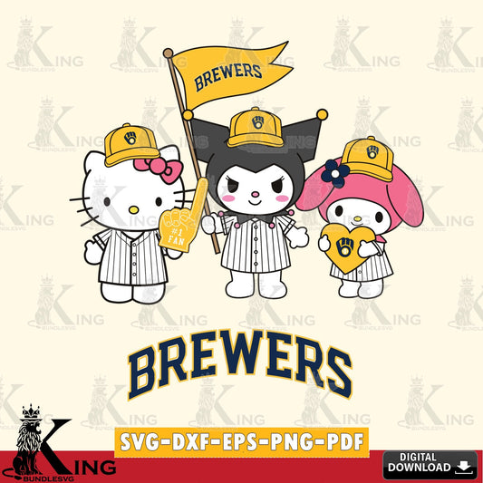 Stylish representation of Milwaukee Brewers Kawaii friends Baseball, a digital download for Cricut Maker and paper crafts