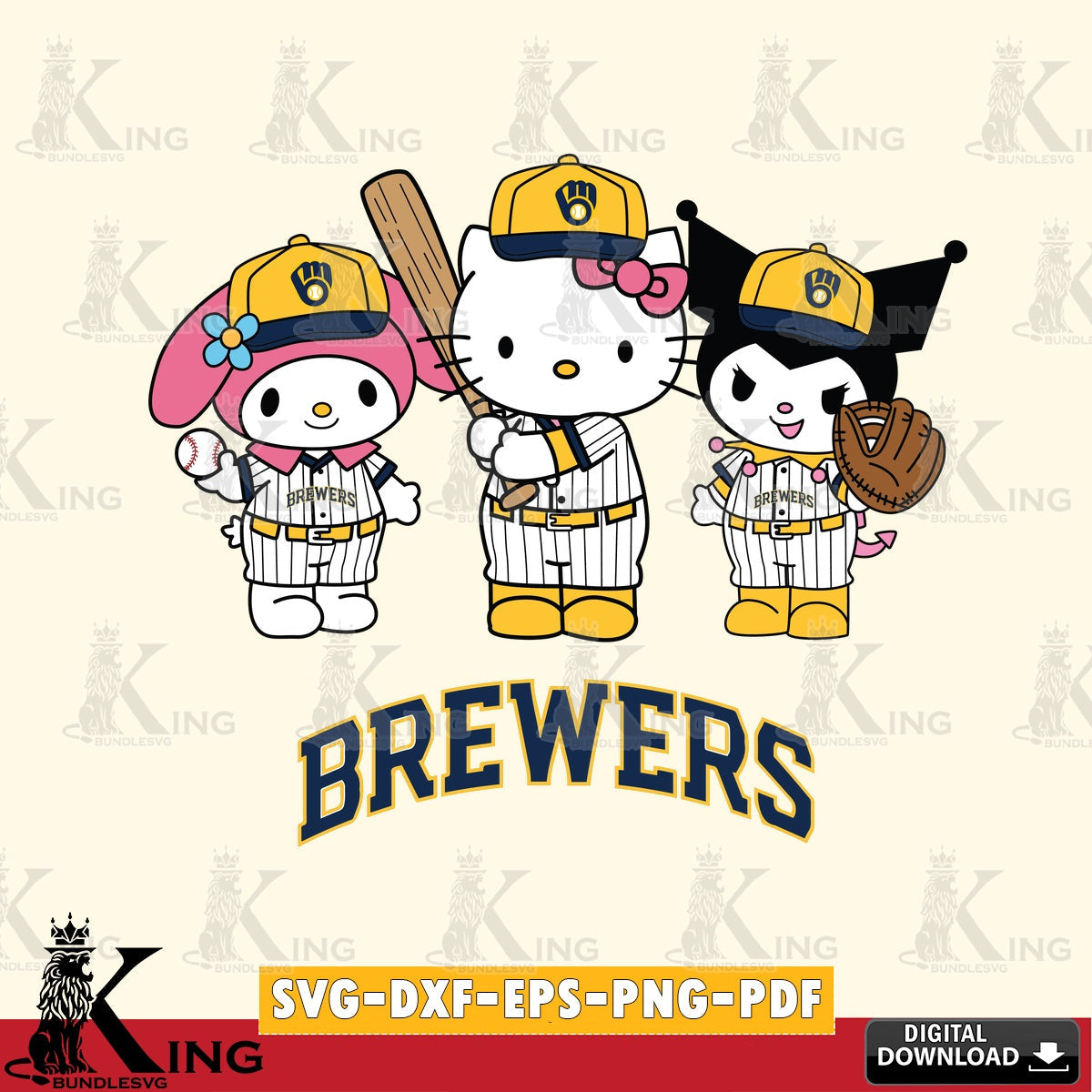 Unique artwork depicting a Milwaukee Brewers Kawaii team baseball player, a digital clipart compatible with laser engraving and