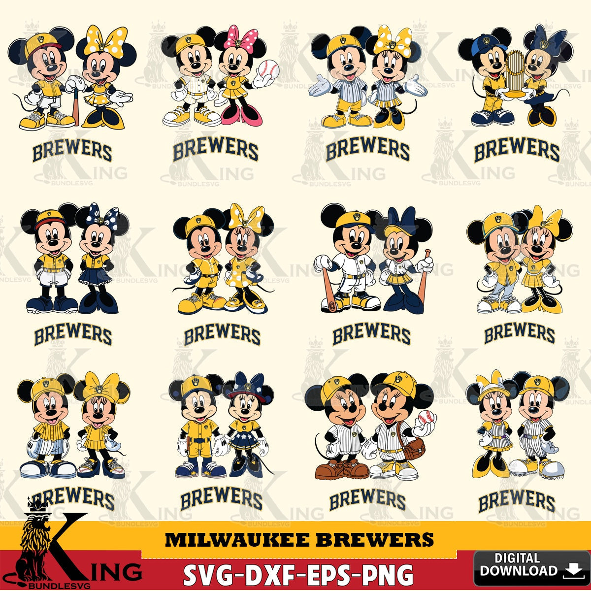 Milwaukee Brewers Mickey Minnie Baseball Player MLB Bundle SVG file , For Cricut,  File cut , Digital Download , PDF File, Cut Files