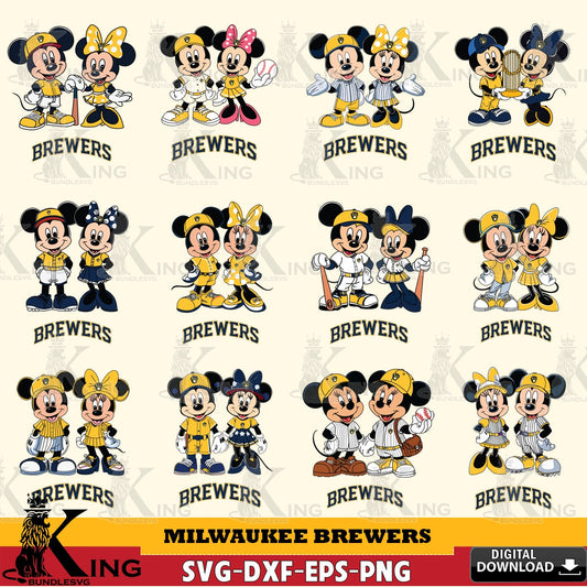 Milwaukee Brewers Mickey Minnie Baseball Player MLB Bundle SVG file , For Cricut,  File cut , Digital Download , PDF File, Cut Files