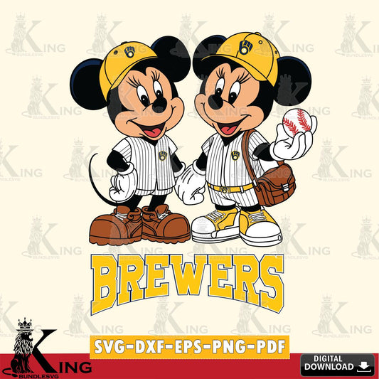 Milwaukee Brewers Mickey Minnie Mouse couple SVG File, MLB for Cricut, Silhouette, Digital Download , file cut