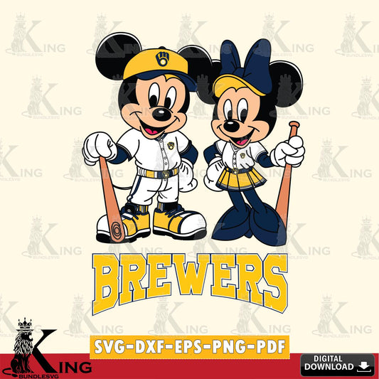 Milwaukee Brewers Mickey Minnie Mouse player SVG File, MLB for Cricut, Silhouette, Digital Download , file cut