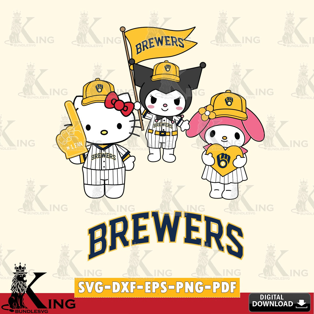 Creative design featuring Milwaukee Brewers Sanrio Squad cute, crafting file for iron-on transfer and vinyl decals.