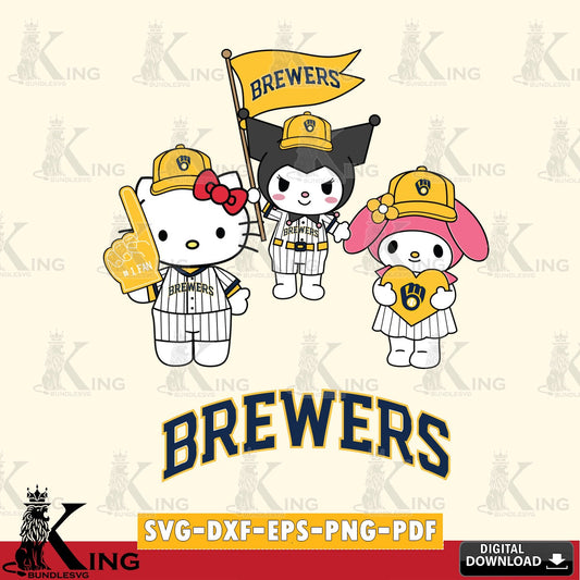 Creative design featuring Milwaukee Brewers Sanrio Squad cute, crafting file for iron-on transfer and vinyl decals.
