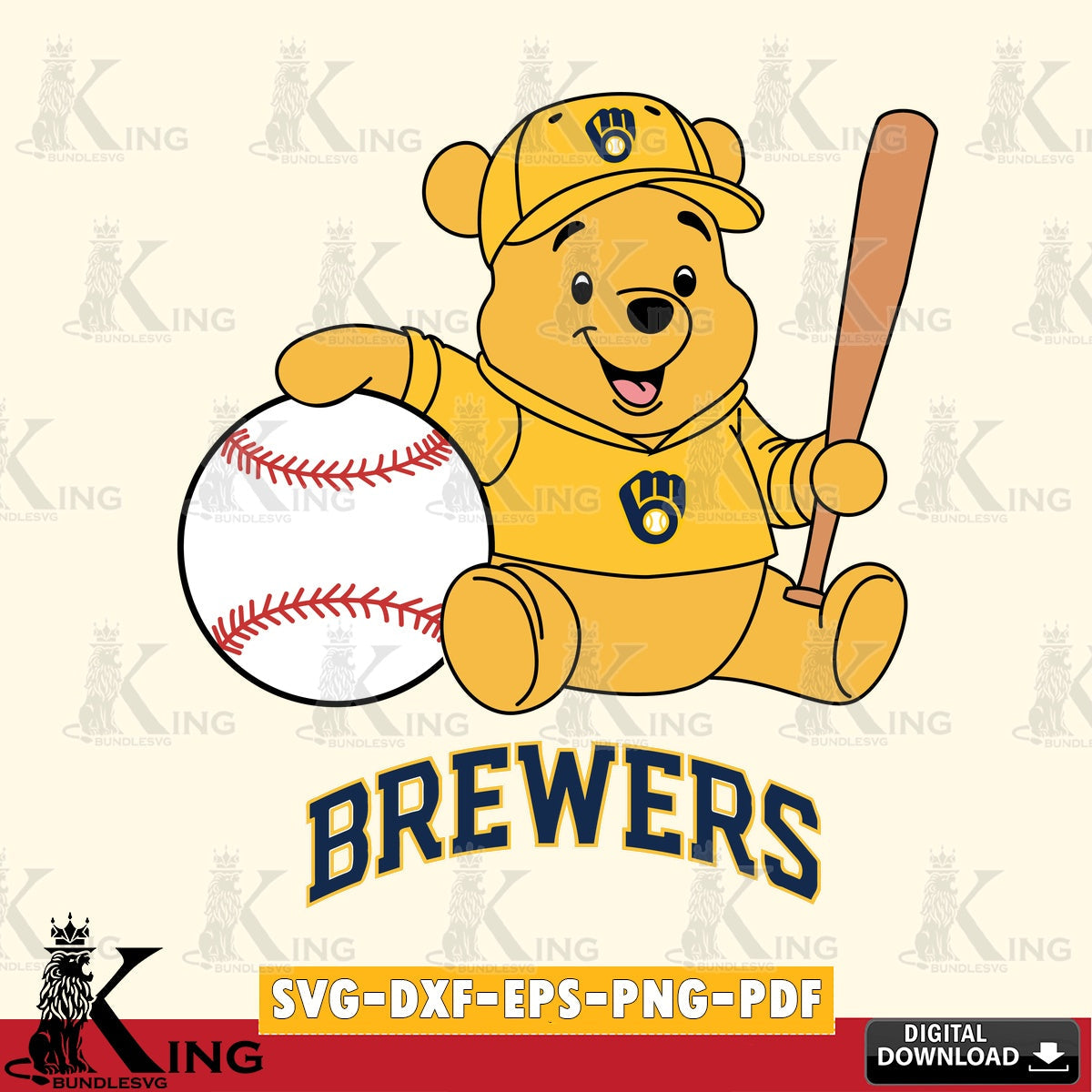Stylish representation of Milwaukee Brewers Winnie the Pooh baseball star player vector illustration for POD merchandise and