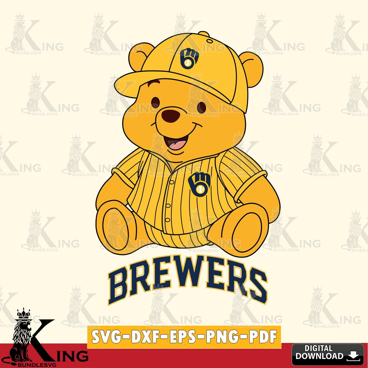 Custom design featuring a Milwaukee Brewers Winnie the Pooh cute baseball, cut file ideal for vinyl projects and T-shirt printing