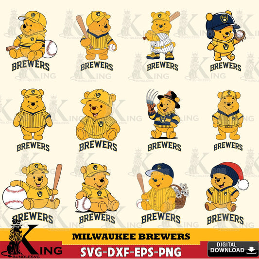 Premium pack containing Milwaukee Brewers Winnie the Pooh baseball bundle SVG PNG files perfect for Cricut and Silhouette cutting