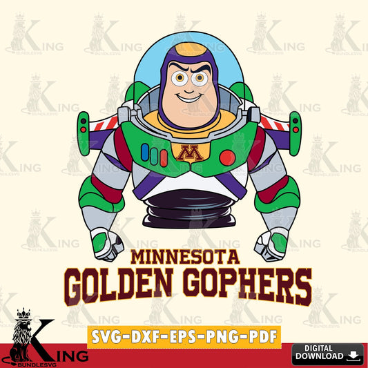 Digital clipart of Minnesota Golden Gophers Buzz Lightyear football, NCAA vector illustration for POD merchandise and apparel