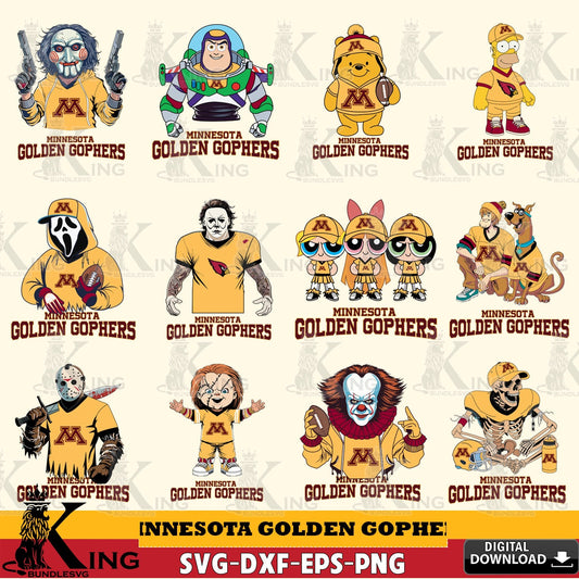 Giant set featuring Minnesota Golden Gophers cartoon football NCAA bundle for Cricut, SVG PNG files perfect for Cricut and