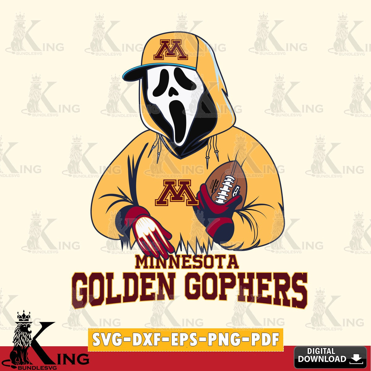 High-quality graphic of a Minnesota Golden Gophers Ghostface Scream football player, a digital download for Cricut Maker and
