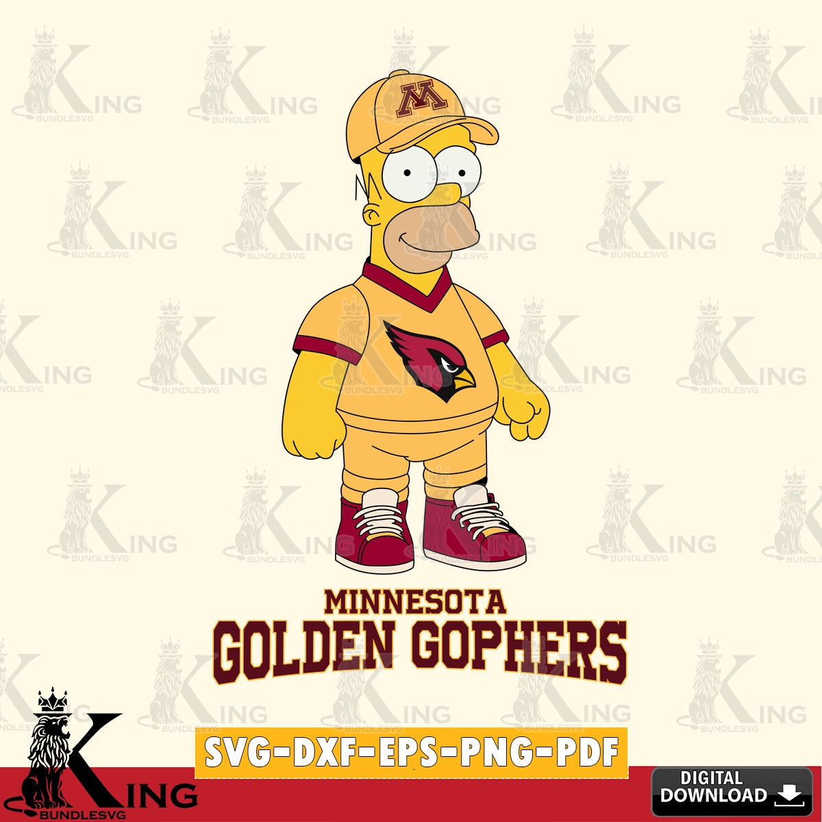 Digital download featuring Minnesota Golden Gophers Homer Simpson football, digital clipart compatible with laser engraving and