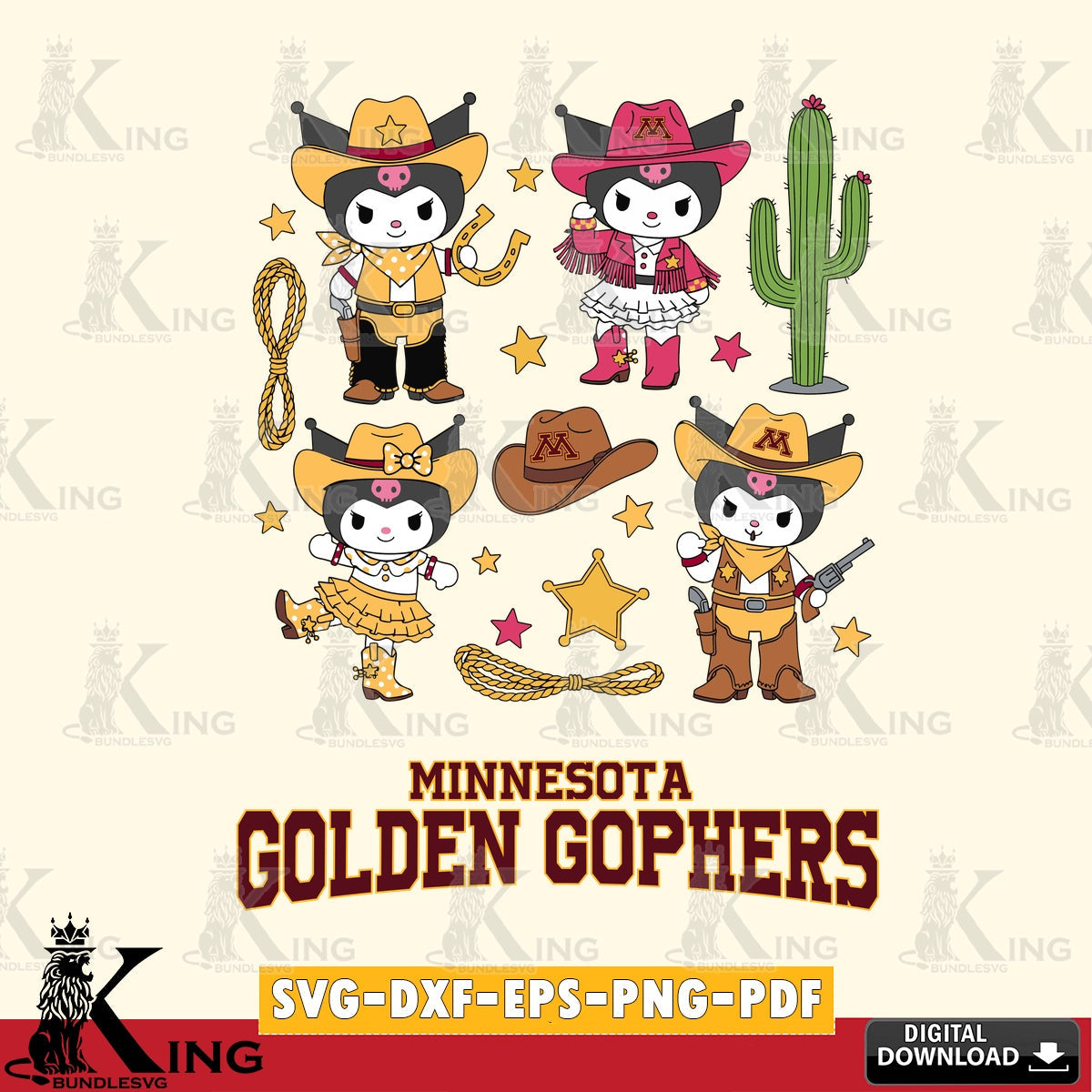 Minnesota Golden Gophers Kuromi Cowboy Western SVG file, Cricut, Cut file  , Digital Download , Instant Download, Sanrio svg, Clipart