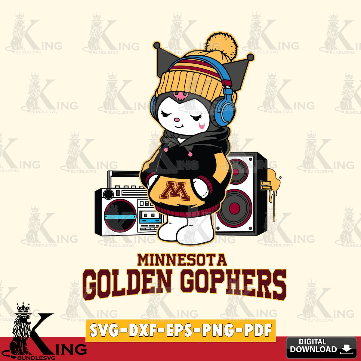 Minnesota Golden Gophers Kuromi Football Music SVG file, Cricut, Cut file  , Digital Download , Instant Download, Sanrio svg, Clipart