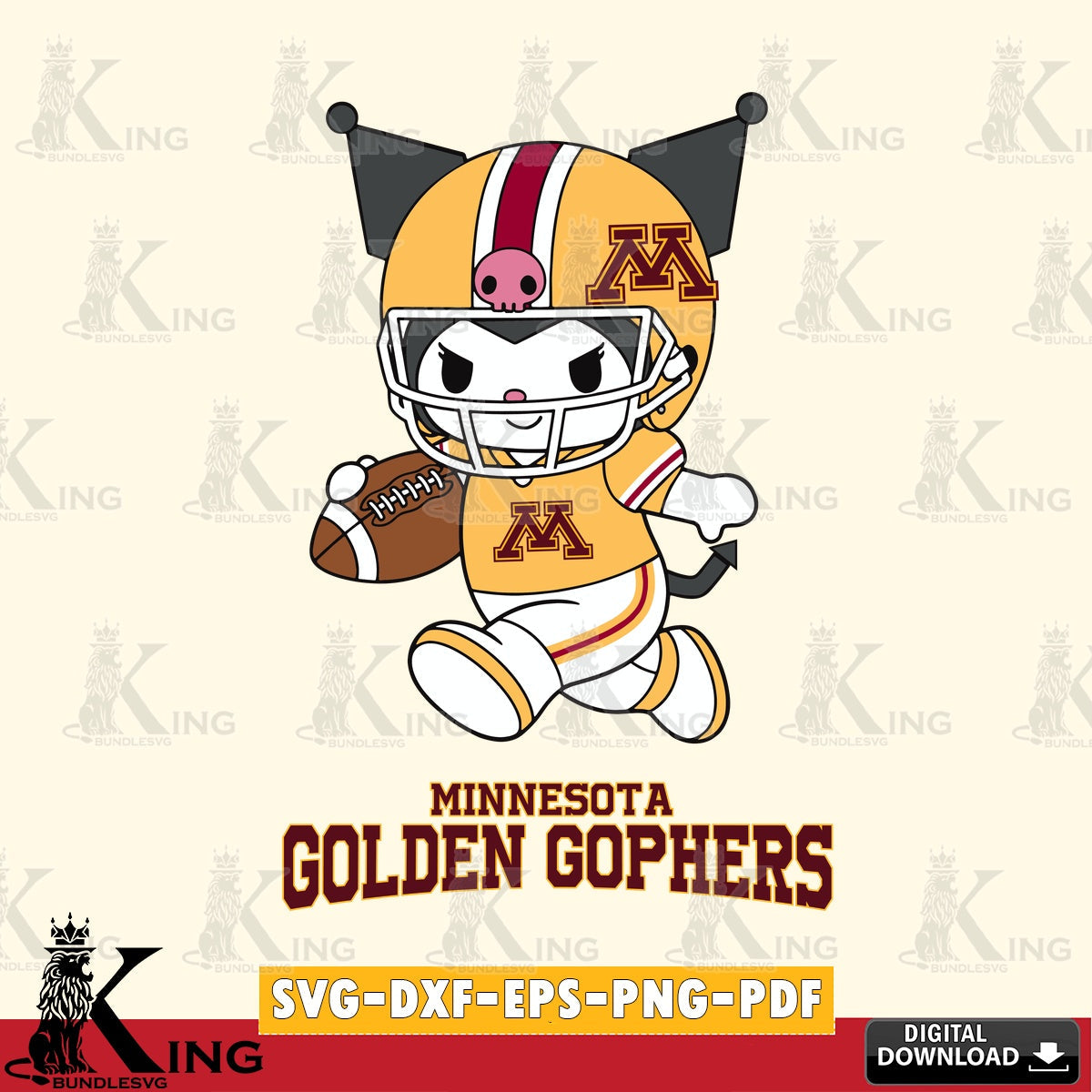 Minnesota Golden Gophers Kuromi Football Run SVG file, Cricut, Cut file  , Digital Download , Instant Download, Sanrio svg, Clipart