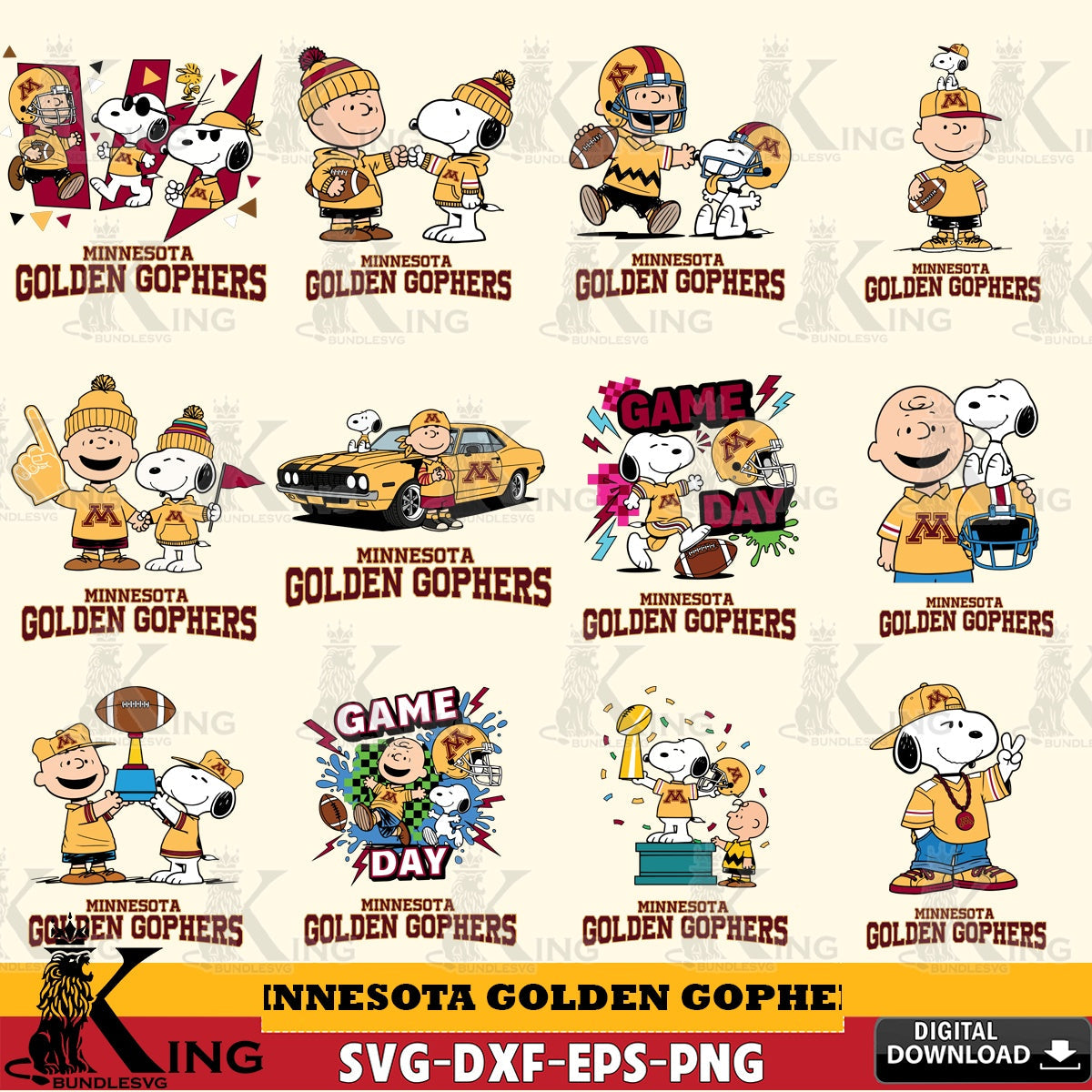 Minnesota Golden Gophers Peanuts Football NCAA Bundle SVG, Cricut, Cut file  , Digital Download , Instant Download, Peanuts svg, NCAA svg, Football svg, Sport svg