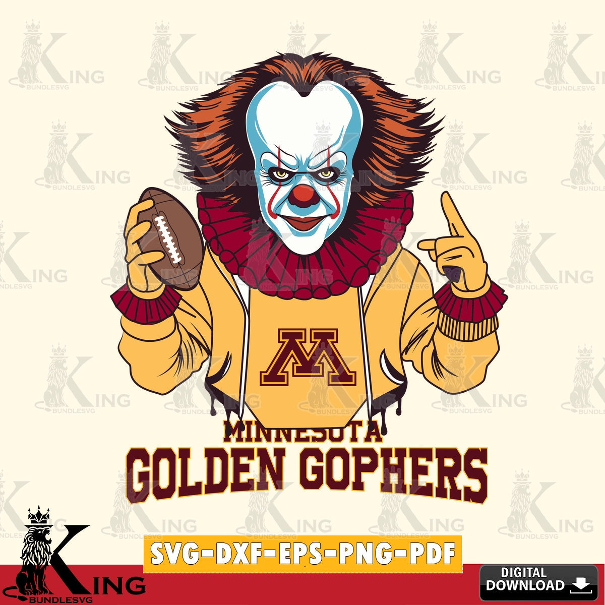 Printable art of Minnesota Golden Gophers Pennywise football player, high-quality vector for DIY scrapbooking and home decor