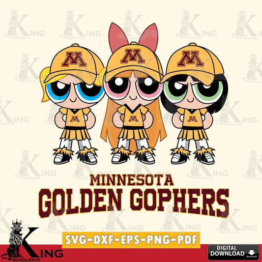 High-quality graphic of Minnesota Golden Gophers PowerPuff Girls football, SVG cut file for personalized gifts and laser projects