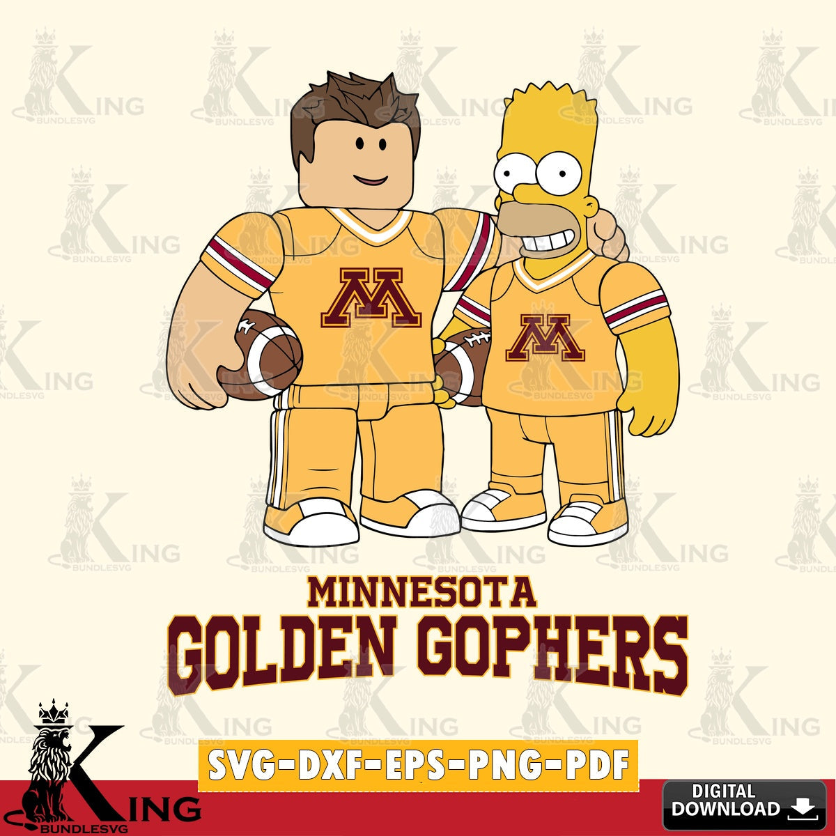 Minnesota Golden Gophers Roblox & Homer Simpson Football SVG file , NCAA Cricut,  File cut , Digital Download , PDF File