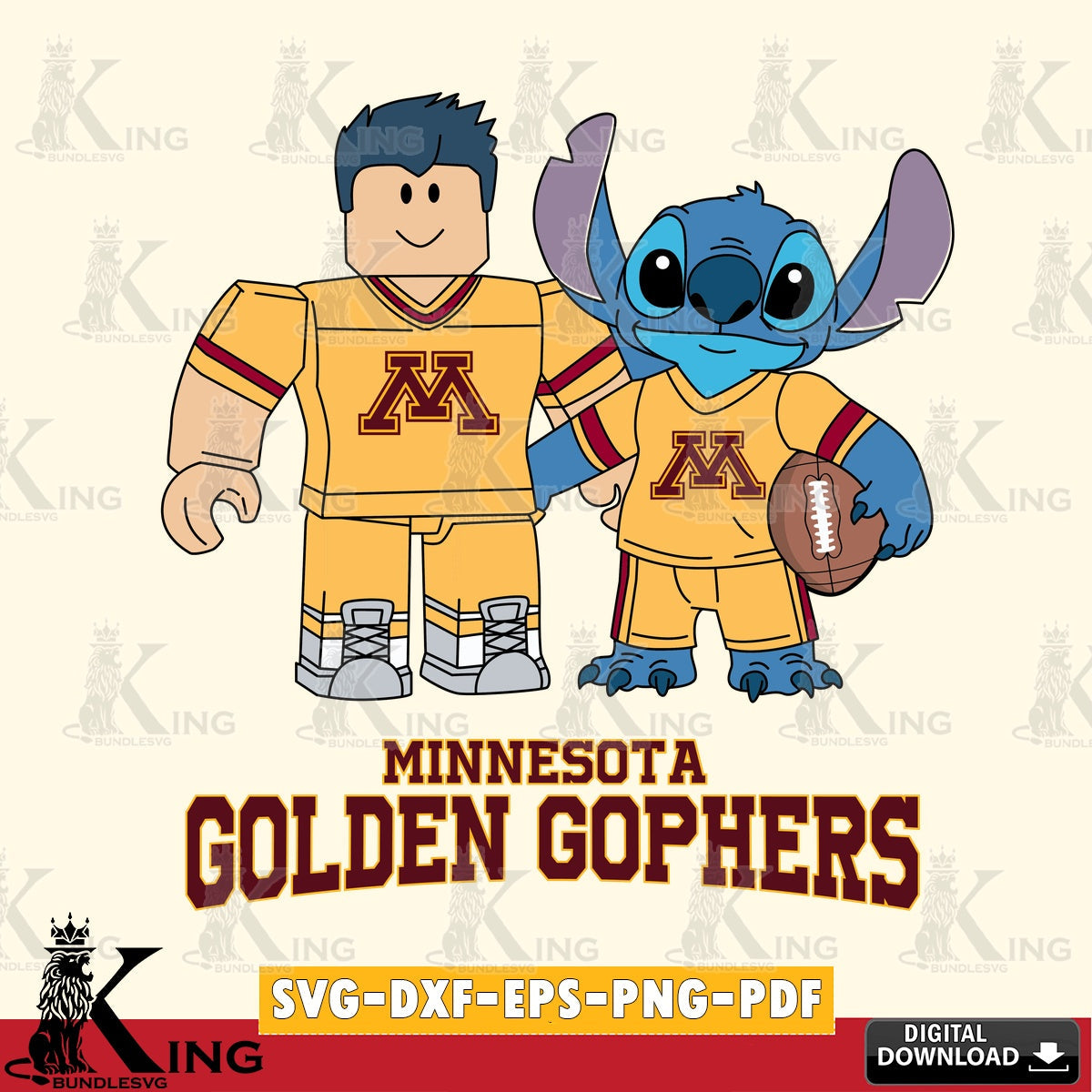 Minnesota Golden Gophers Roblox & Stitch Football SVG file , NCAA Cricut,  File cut , Digital Download , PDF File