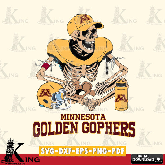 Creative design featuring a Minnesota Golden Gophers skeleton player football SVG cut file for personalized gifts and laser